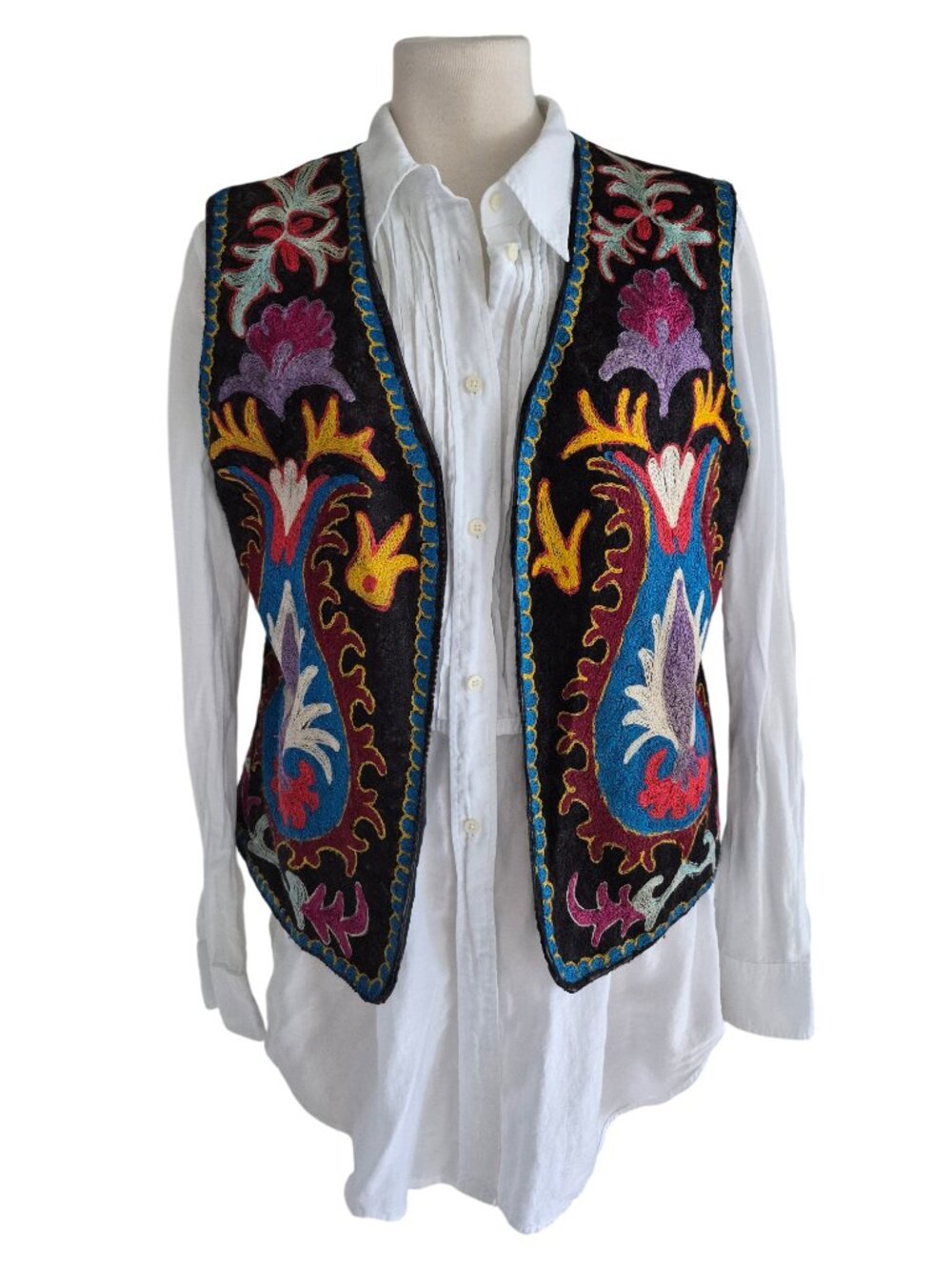 Uzbek Suzani Waistcoat / Vest Handmade Very Boho Colorful Embroidered Size M